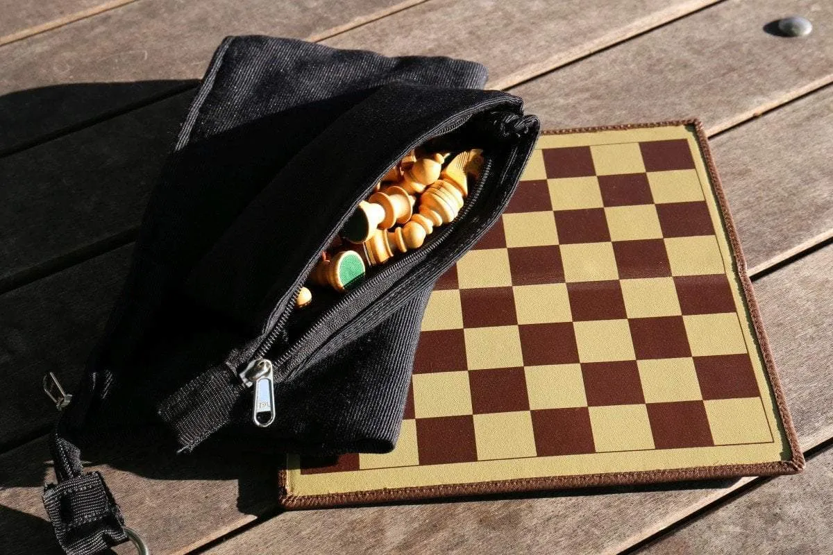 9" Milled Leather Travel Magnetic Chess Set with Wood Pieces