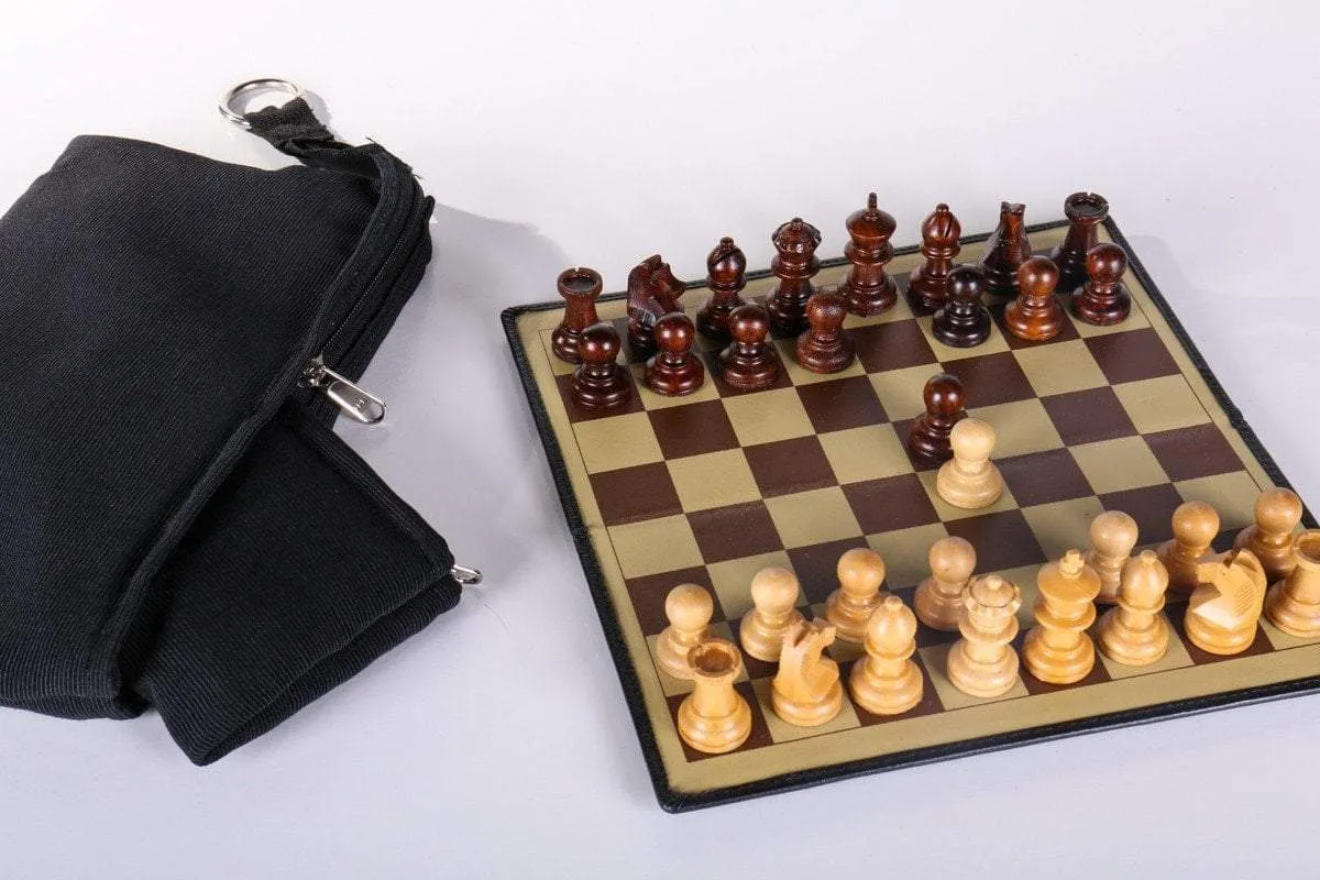 9" Milled Leather Travel Magnetic Chess Set with Wood Pieces