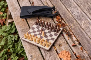 9" Milled Leather Travel Magnetic Chess Set with Wood Pieces