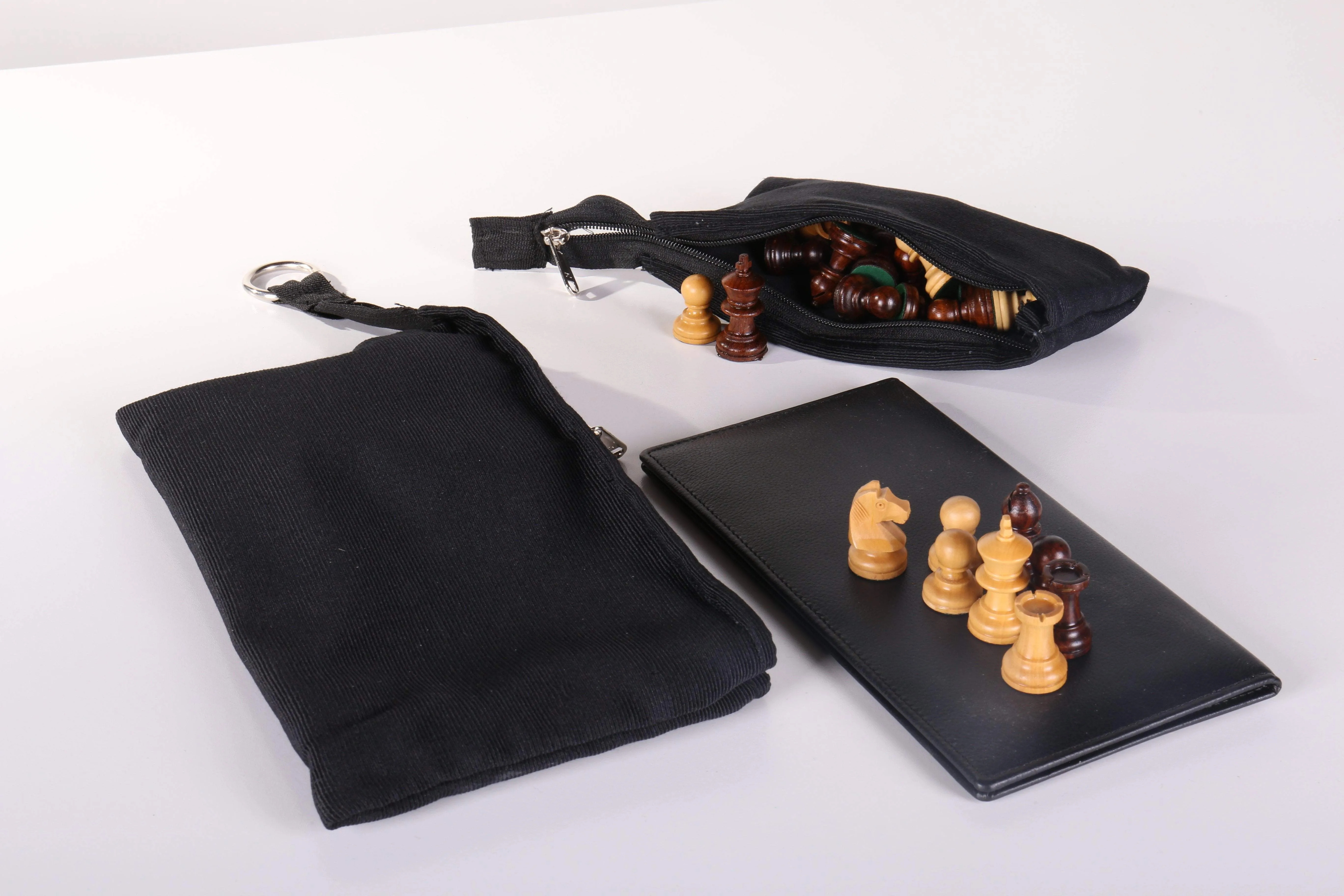 9" Milled Leather Travel Magnetic Chess Set with Wood Pieces