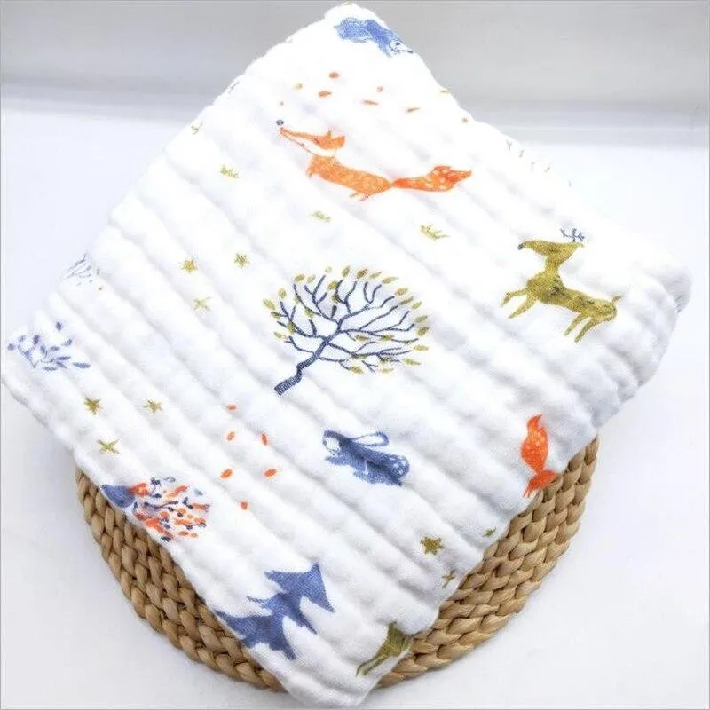 Baby Super Soft Cotton 6 Layer Blister Fabric Multi Design Muslin Swaddle Wrap Blankets