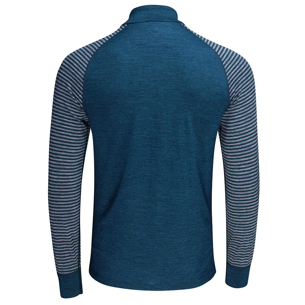 Mens Merino 200 Long Sleeve Zip Neck Top - Striped Petrol and Charcoal