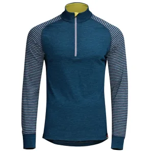 Mens Merino 200 Long Sleeve Zip Neck Top - Striped Petrol and Charcoal