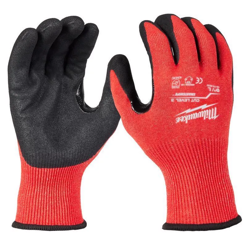 Milwaukee Cut Level 3 Unisex Elasticated Knit Dipped Gloves Black/Red L 1 pair