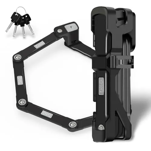 OKG Folding Bike Lock - 4 Keys. 3.7 lbs. Foldable Bicycle Lock. 8/10 Security Grade. Hardened Steel- Anti-Theft. Anti-Cut. Anti-Pry. with Mount Bracket Kit- for E-Bikes. Scooters. Mopeds (95cm. Black)