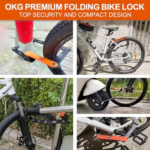 OKG Folding Bike Lock - 4 Keys. 3.7 lbs. Foldable Bicycle Lock. 8/10 Security Grade. Hardened Steel- Anti-Theft. Anti-Cut. Anti-Pry. with Mount Bracket Kit- for E-Bikes. Scooters. Mopeds (95cm. Black)