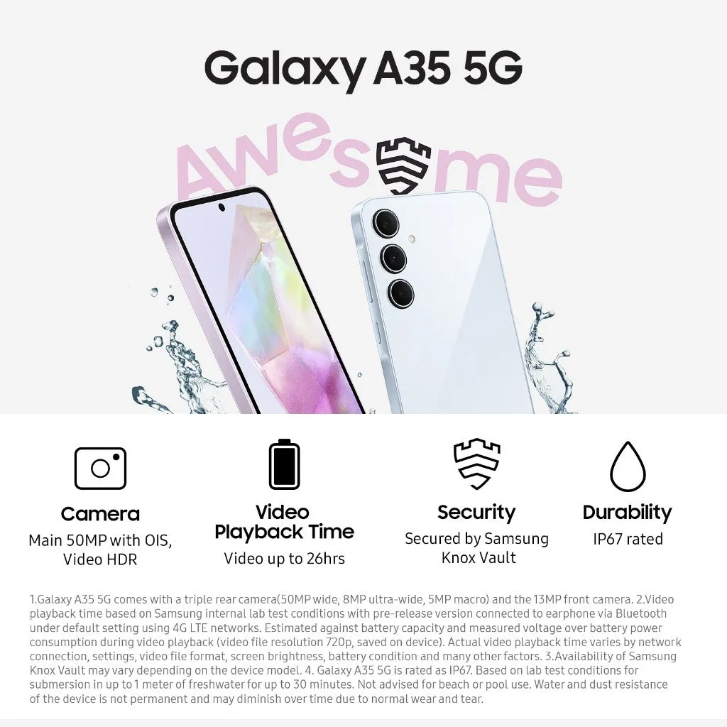 SAMSUNG Galaxy A35 5G, 6.6" FHD  Super AMOLED Display (8GB RAM   256GB ROM) 50MP OIS Camera, Large Battery