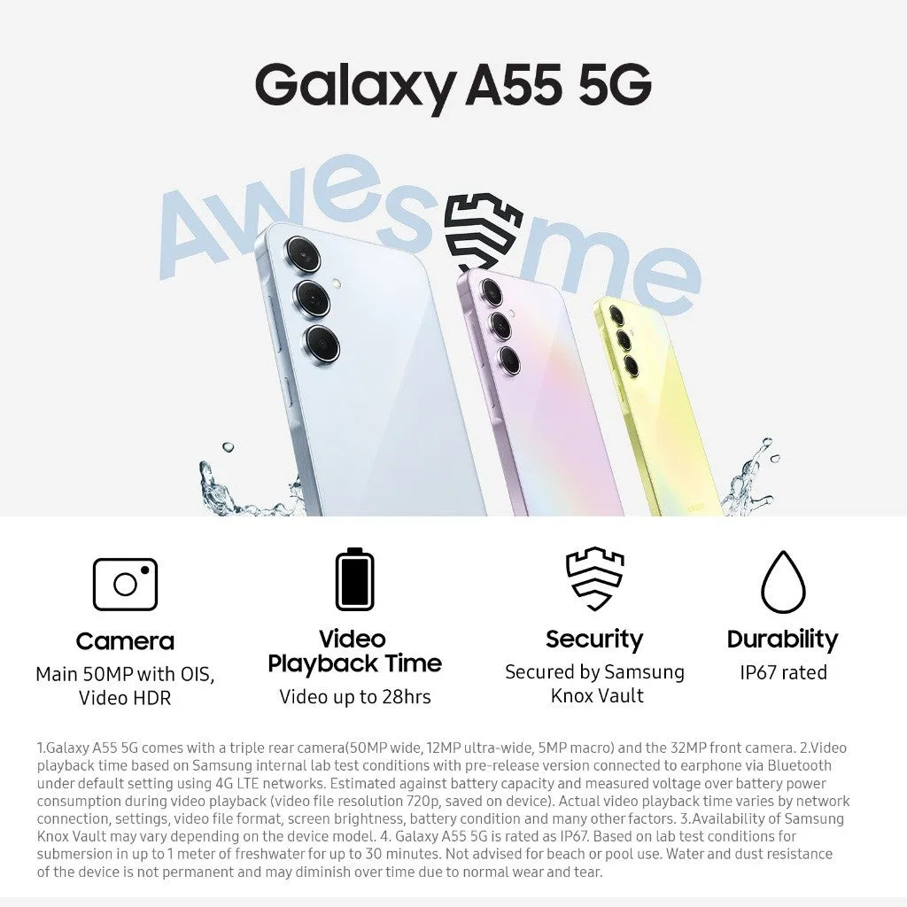 SAMSUNG Galaxy A55 5G, 6.6" FHD  Super AMOLED 120Hz Display, (12GB RAM   256GB ROM) 50MP OIS Camera, Large Battery