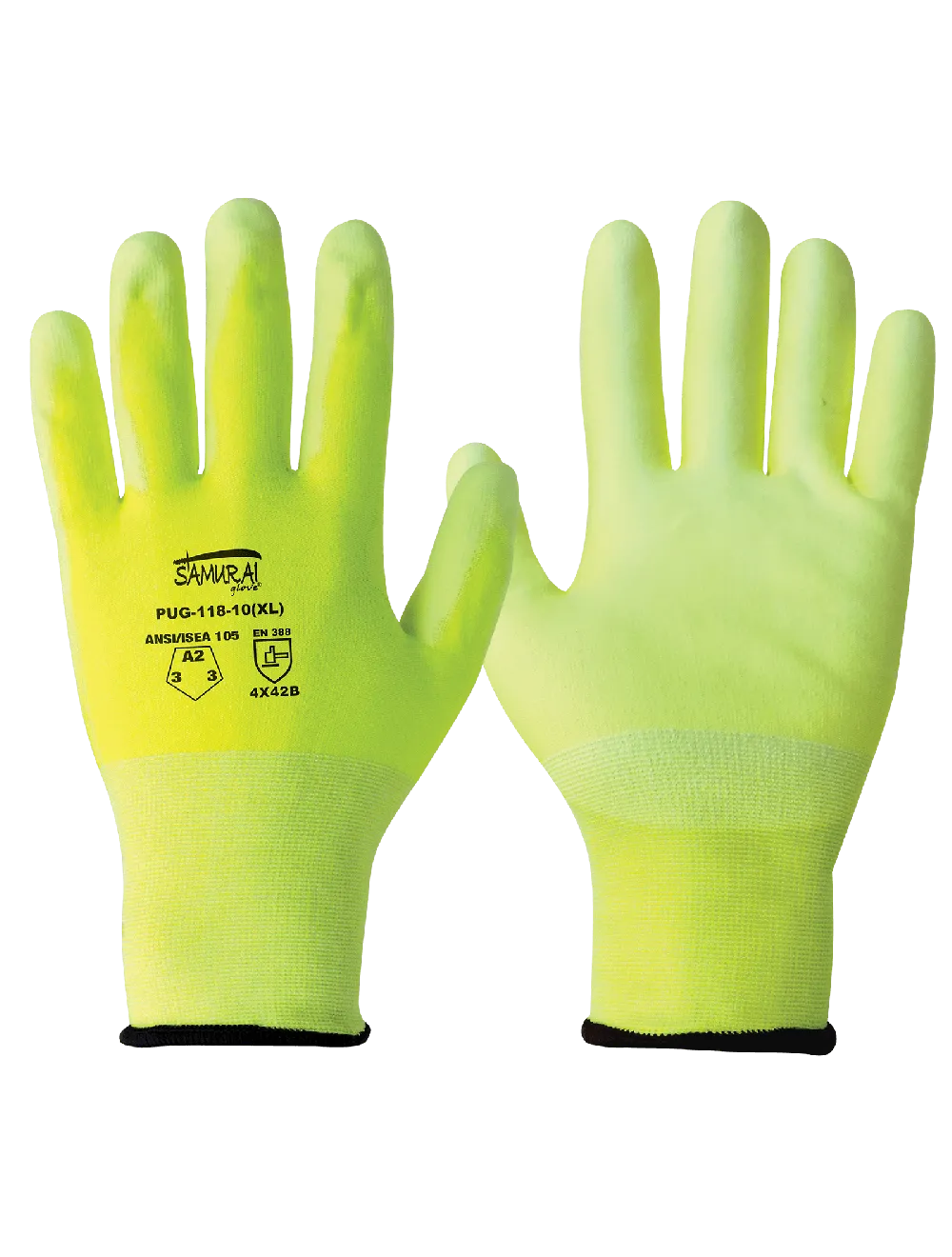 Samurai Glove® High-Visiblity PU Coated Cut, Abrasion, and Puncture Resistant Gloves - PUG-118