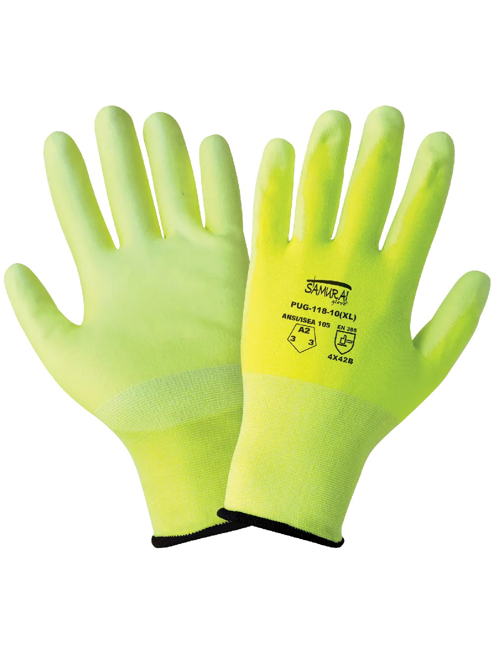 Samurai Glove® High-Visiblity PU Coated Cut, Abrasion, and Puncture Resistant Gloves - PUG-118