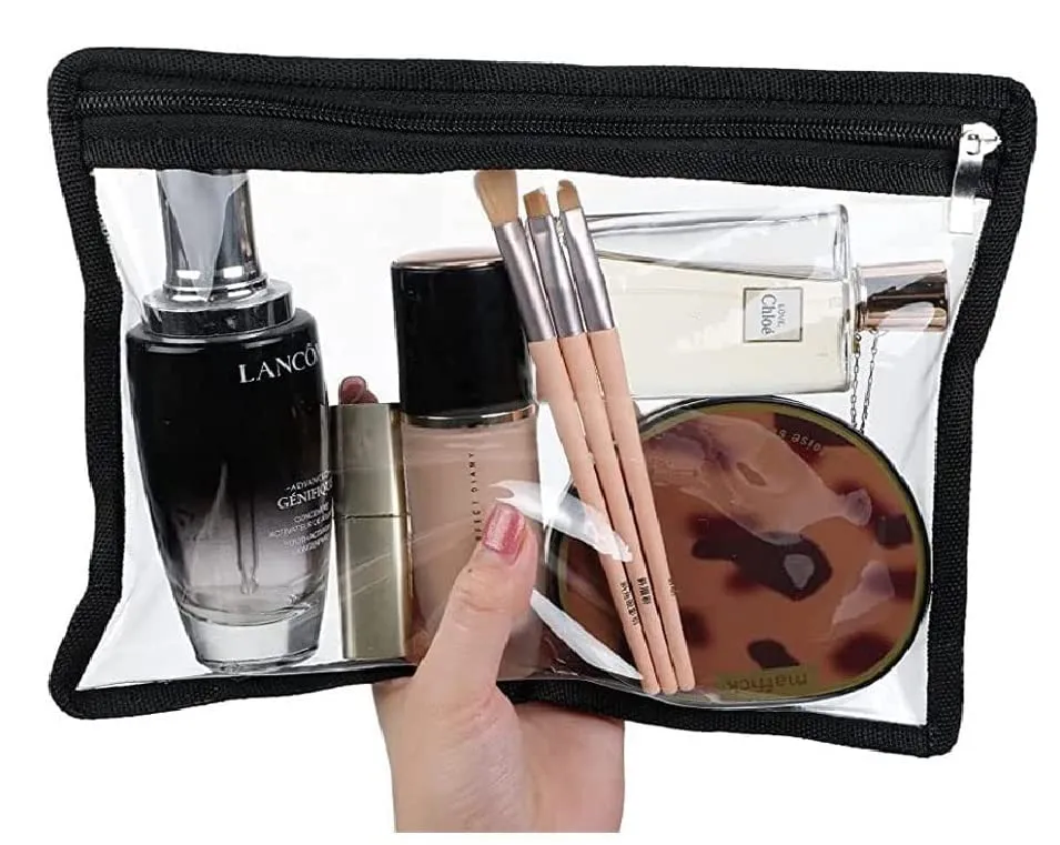 TAKIVA Transparent Makeup Bags Cosmetic Makeup Bags | Clear PVC with Zipper Pouch Portable Travel Accessories Pouch-Black Border (Pack of 12)