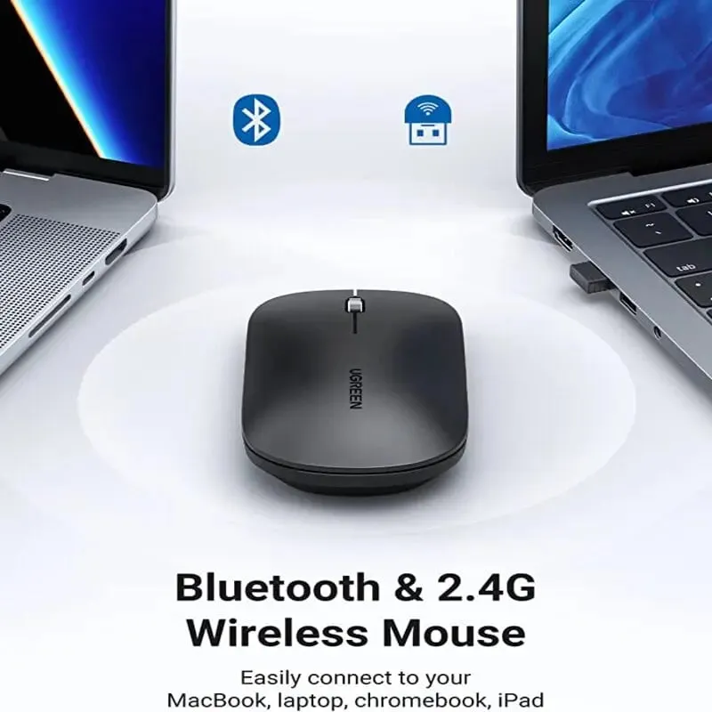 UGREEN 2.4G Silent Wireless Bluetooth 5.0 Computer Optical Mouse With USB Receiver, 4000 DPI For PC, Laptop, Computer, Chromebook, MacBook - Starry Black (90531)