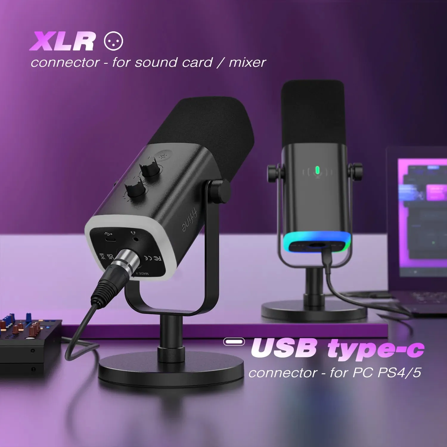 USB/XLR Dynamic Microphone Mute Button, Headphone jack