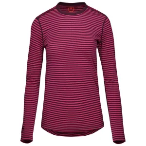 Womens Merino 180 Long Sleeve Crew (Mini Stripe Wine/Fuchsia)