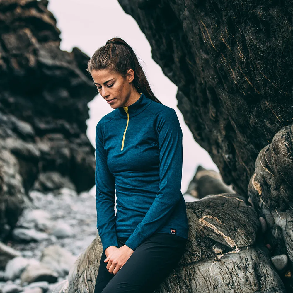 Womens Merino 200 Long Sleeve Zip Neck (Petrol)